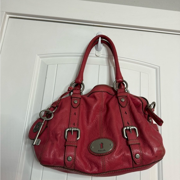 Fossil Handbags - Vintage Y2K Fossil Maddox Dark Rose Pink Pebbled Leather Satchel Purse Bag